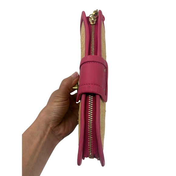 Coach Straw & Pink Leather Turnlock Wristlet Clutch | Summer Resort - Picture 4 of 11